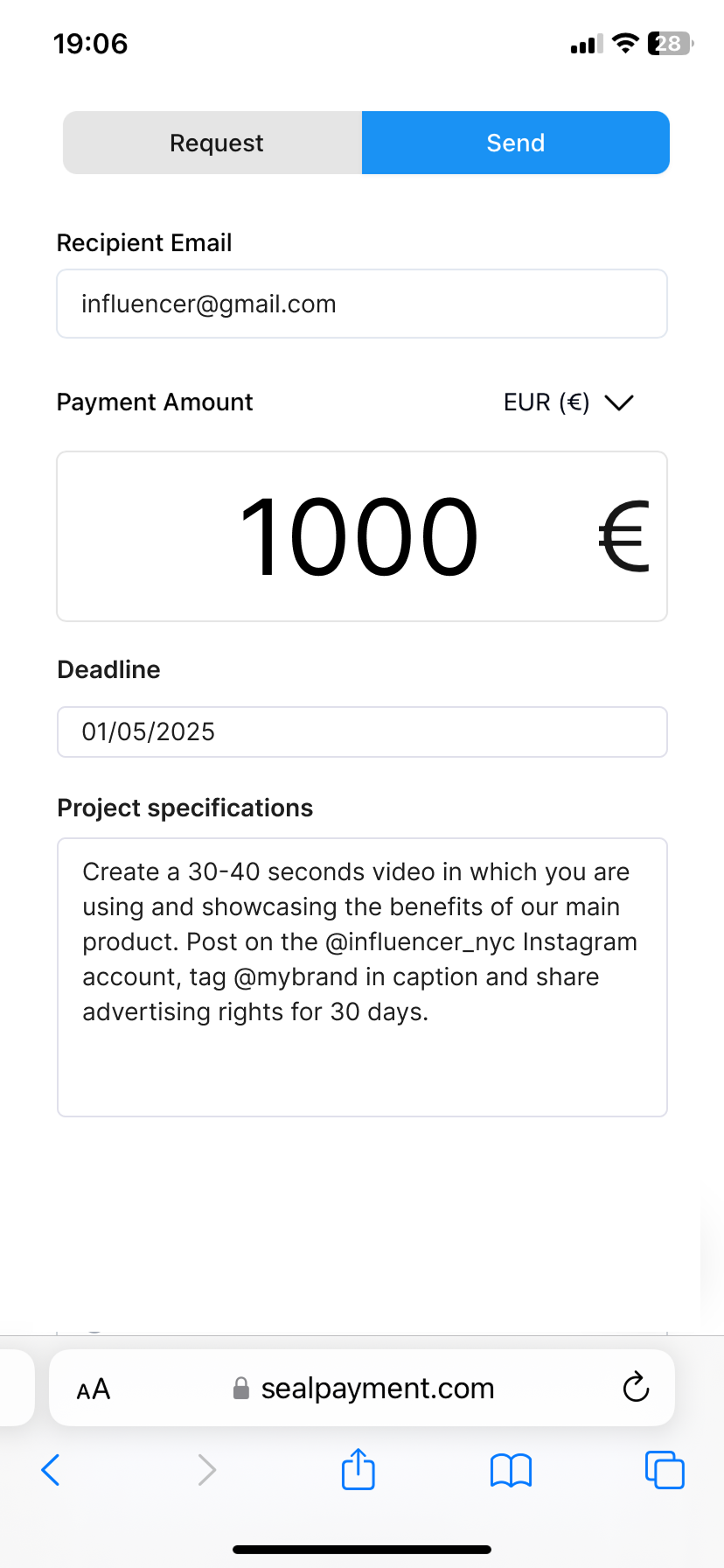 Payment screen